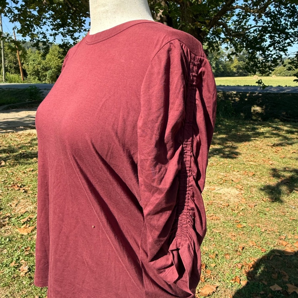 Veronica Beard Jeans Burgundy Designer XL Pima Cotton Ruched Puff Sleeve Top - Picture 7 of 10